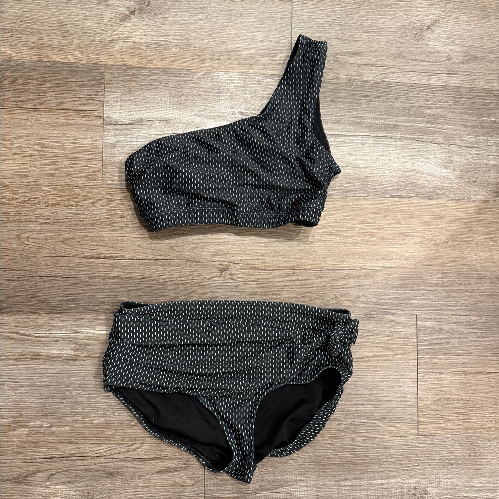 One-Shoulder Black Dot Bikini Set